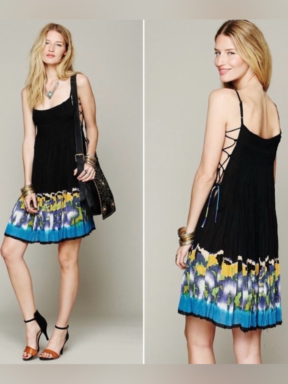 Free People One - Imperial palm pintuck lace up dress Small